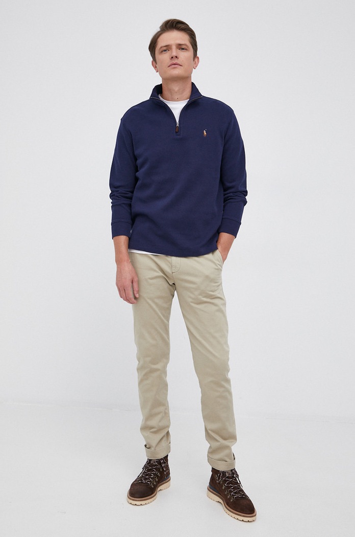 Bombažen pulover Polo Ralph Lauren 710671929029 mornarsko modra AW21