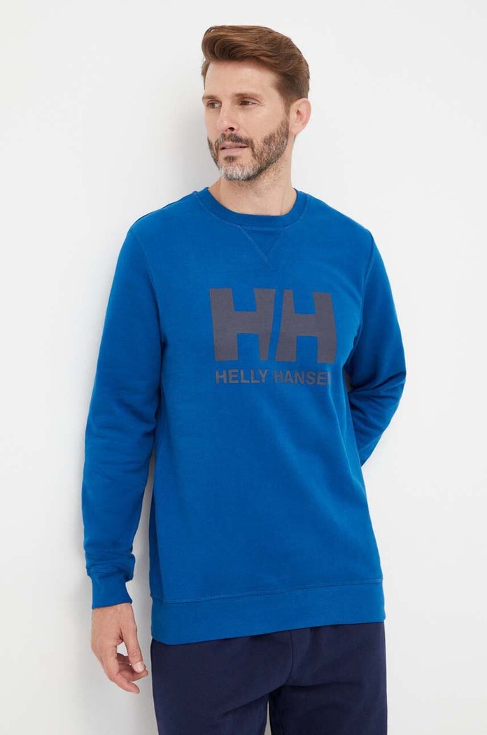 Памучен суичър Helly Hansen памук син 34000