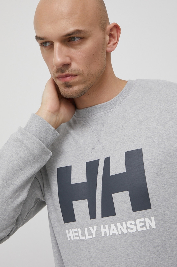 Памучен суичър Helly Hansen изчистен сив 34000