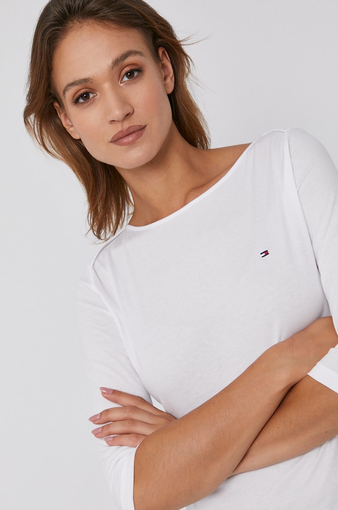Bavlněné tričko s dlouhým rukávem Tommy Hilfiger bílá WW0WW31669.4890