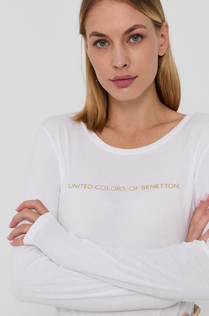 Bavlněné tričko s dlouhým rukávem United Colors of Benetton bílá 3GA2E16G0.101
