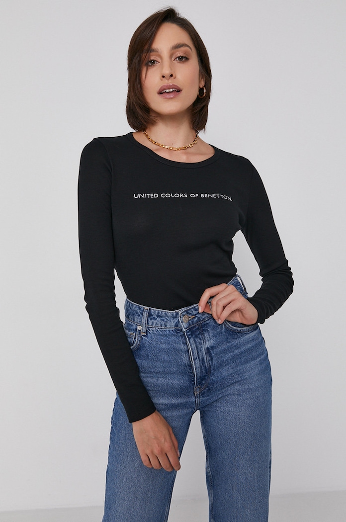 United Colors of Benetton памучна блуза с дълги ръкави памук черен 3GA2E16G0.100