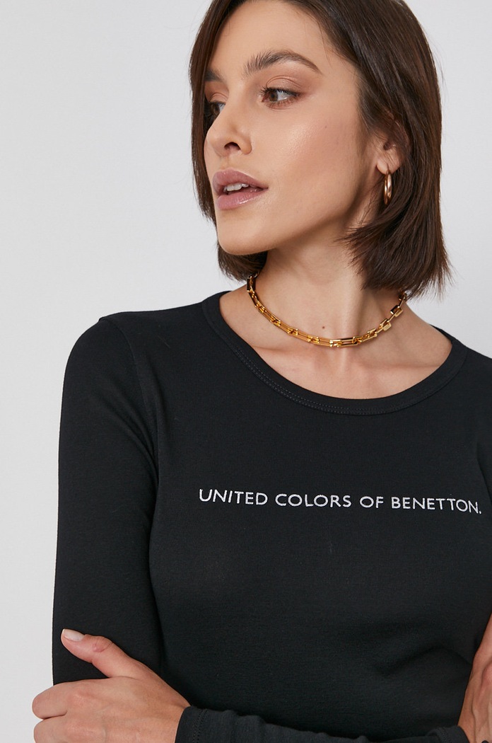 United Colors of Benetton памучна блуза с дълги ръкави черен 3GA2E16G0.100