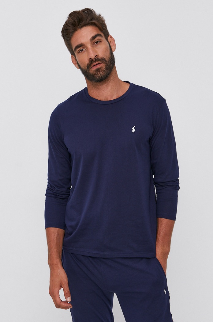 Tričko s dlouhým rukávem Polo Ralph Lauren hladký námořnická modř 714844759002