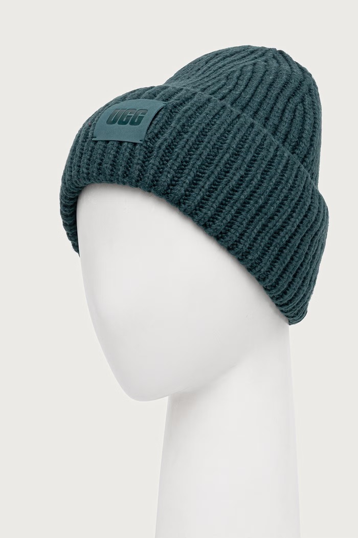 UGG Czapka beanie damska z dodatkiem wełny 20061 zielony AW25