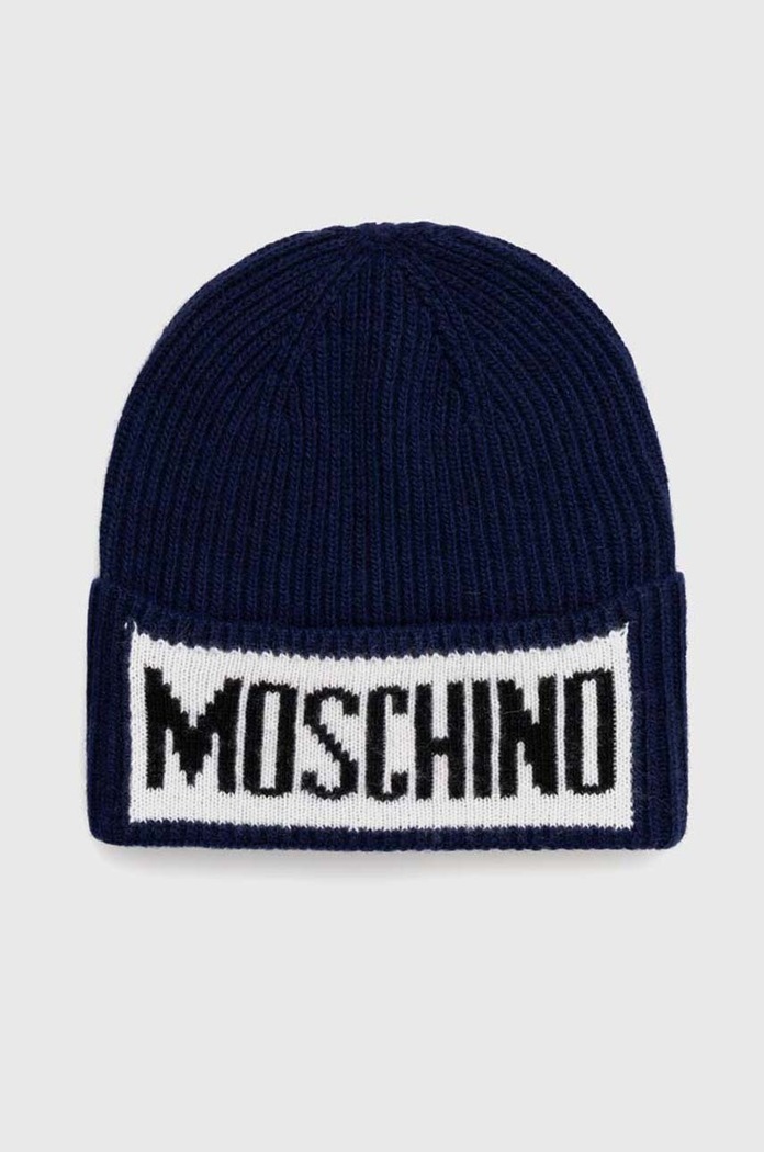 Vlněná čepice Moschino vlna námořnická modř M5540.60077