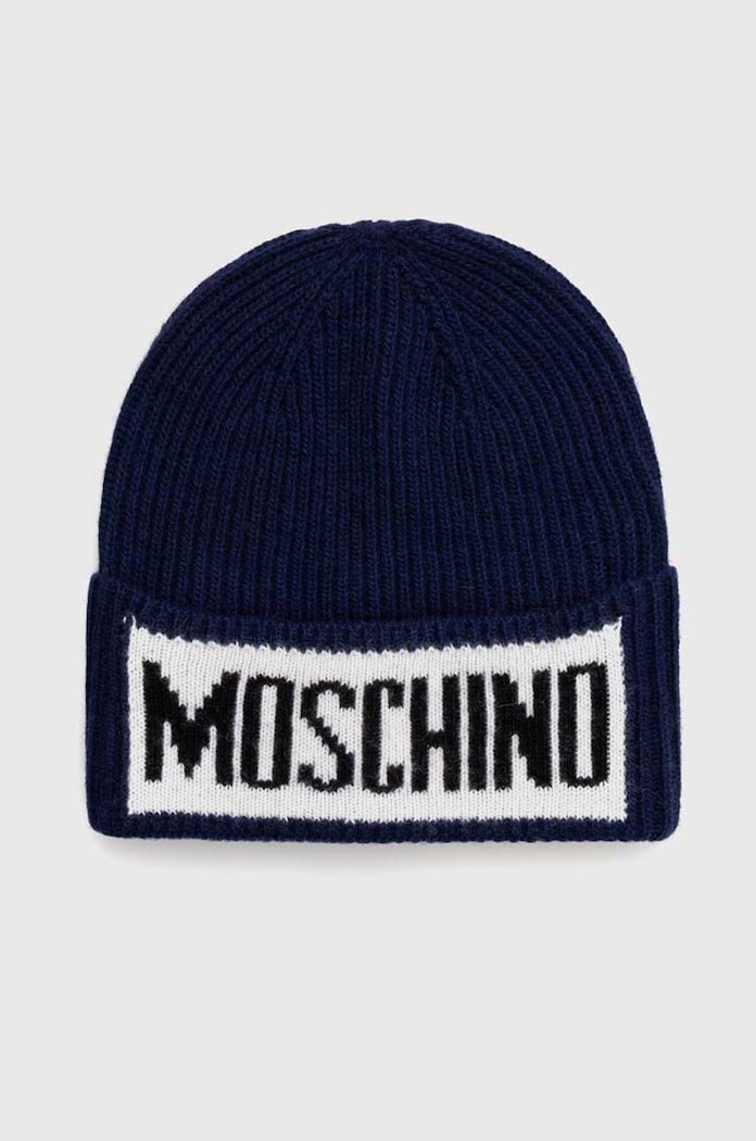 Vlněná čepice Moschino vlna námořnická modř M5540.60077