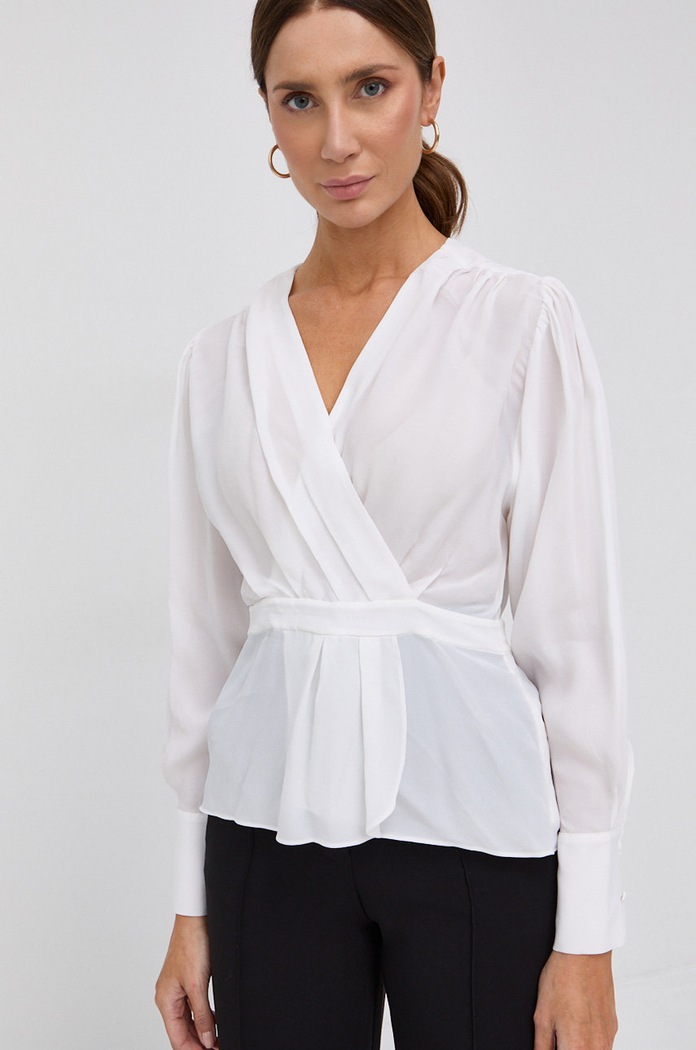The Kooples Bluzka z domieszką jedwabiu biały FTOP23059K