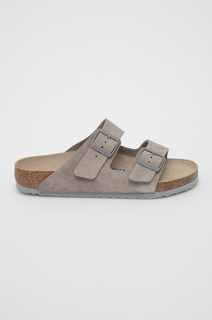 Birkenstock Klapki zamszowe Arizona płaski szary 1020507.Stone.Coin