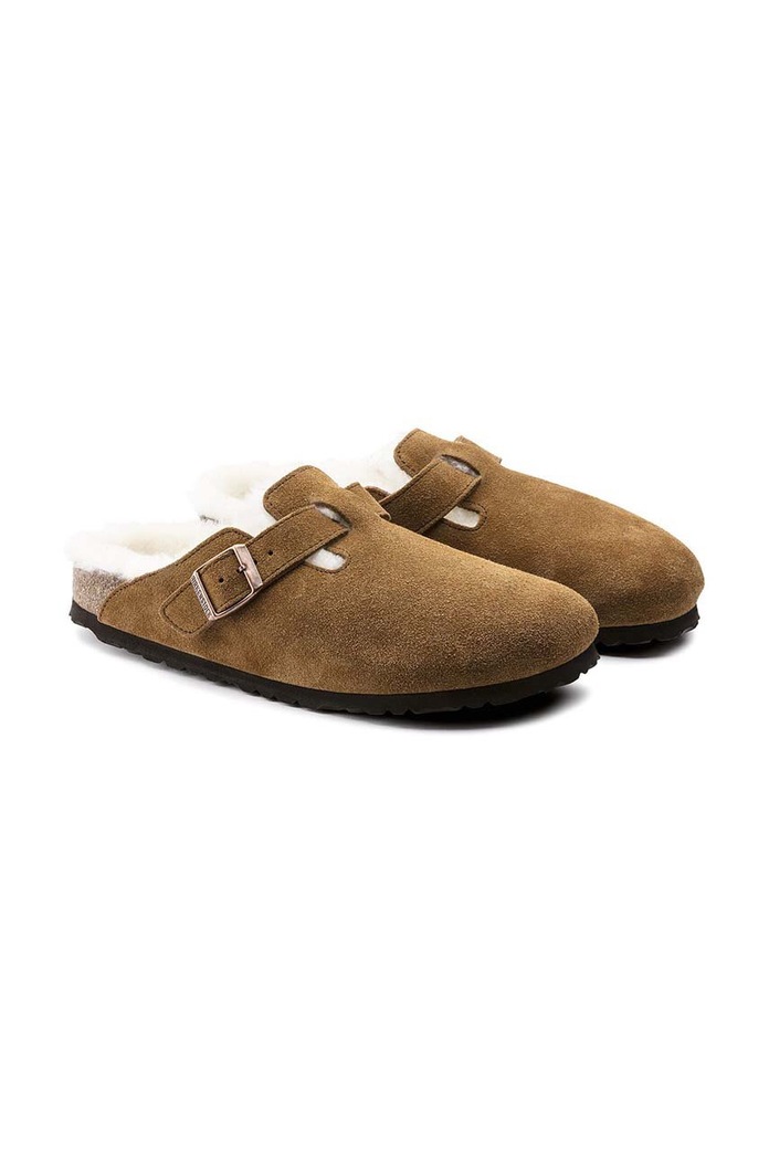 Semišové papuče Birkenstock Boston hnědá 1001141.Sheepskin.Mink