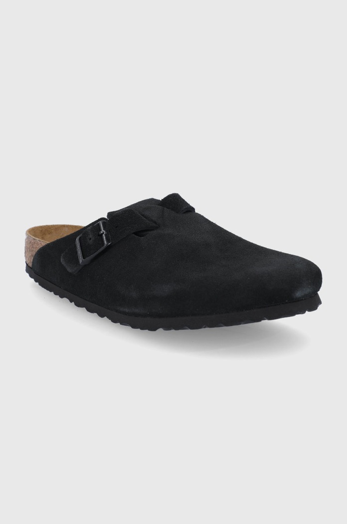 Birkenstock papuci din piele Boston 660471 negru AA00