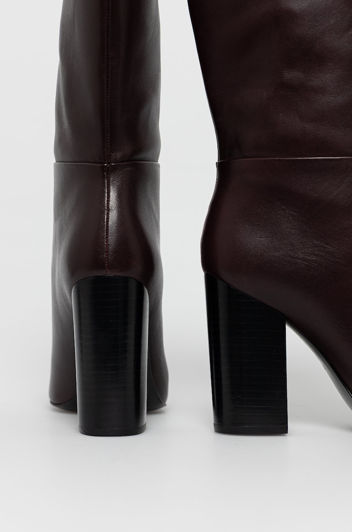 Calvin Klein Botki skórzane bordowy E6254.BROWN