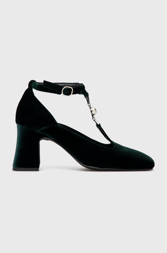 Karl Lagerfeld Czółenka KL31507.Dark.Green.Vel słupek turkusowy KL31507.Dark.Green.Vel