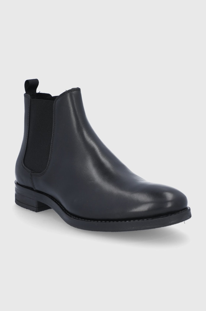 Kožené topánky Chelsea Jack & Jones 12192758 čierna AA00