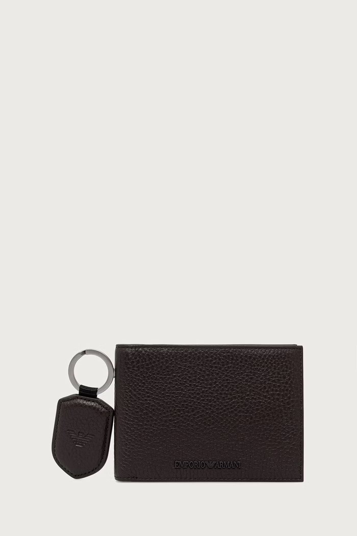 Emporio Armani Zestaw portfel i brelok męski skórzany brązowy Y4R222.Y068E