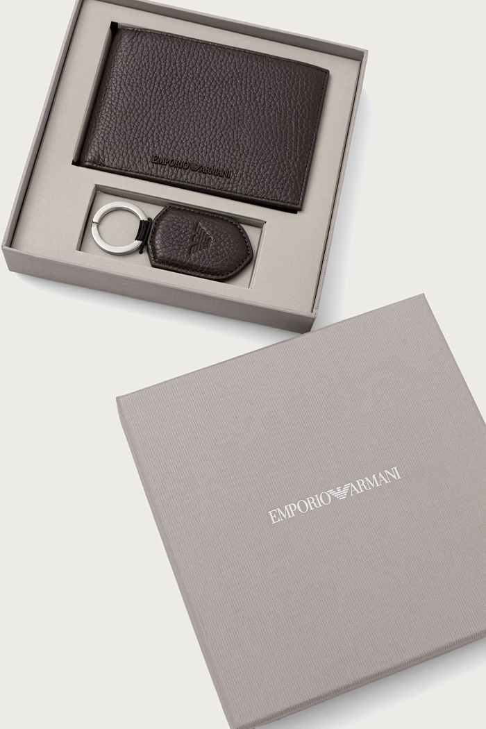 Emporio Armani Zestaw portfel i brelok męski skórzany Y4R222.Y068E