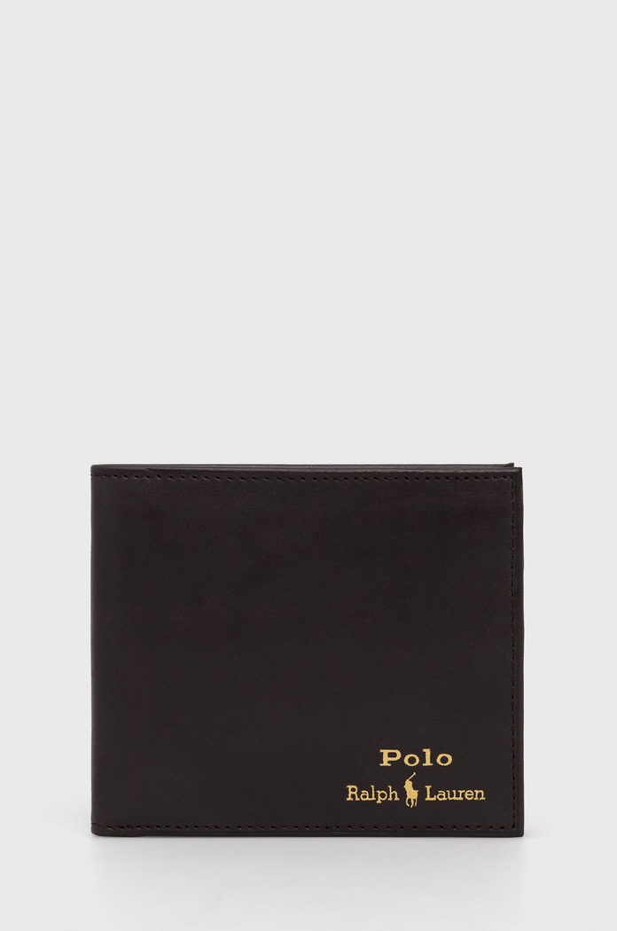 Δερμάτινο πορτοφόλι Polo Ralph Lauren λείο δέρμα καφέ 405803865001