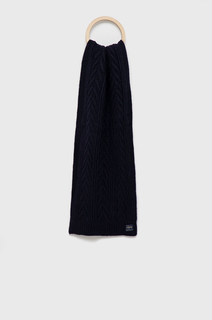 Superdry Szalik z domieszką wełny dzianina granatowy W9310045A.98T