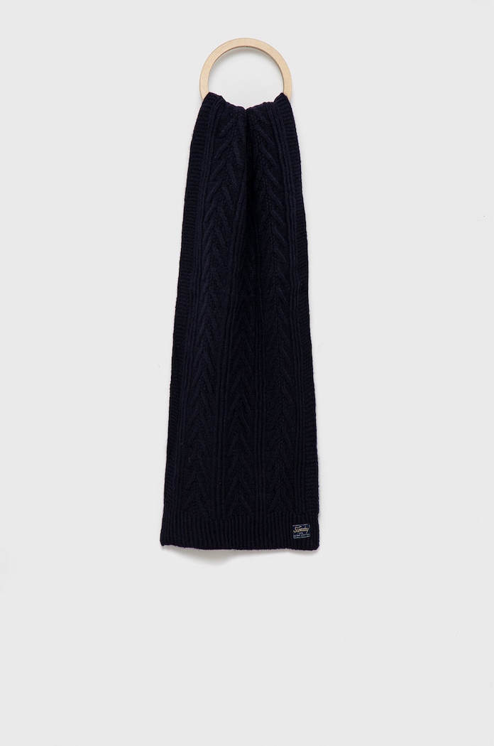 Superdry Szalik z domieszką wełny dzianina granatowy W9310045A.98T