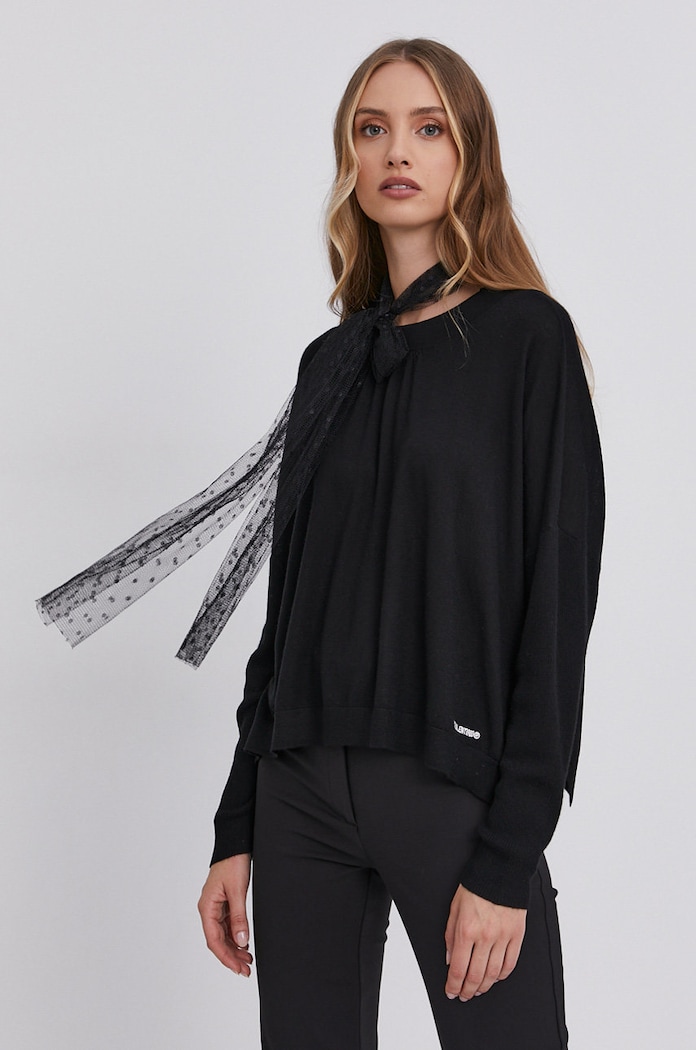 Red Valentino Sweter wełniany okrągły czarny WR3KC09K64M