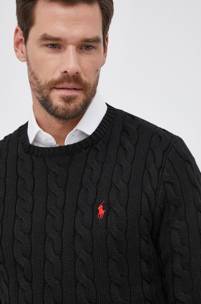 Памучен пуловер Polo Ralph Lauren овално черен 710775885012