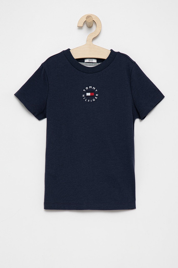 Παιδικό βαμβακερό μπλουζάκι Tommy Hilfiger απλικέ σκούρο μπλε KS0KS00218.4890