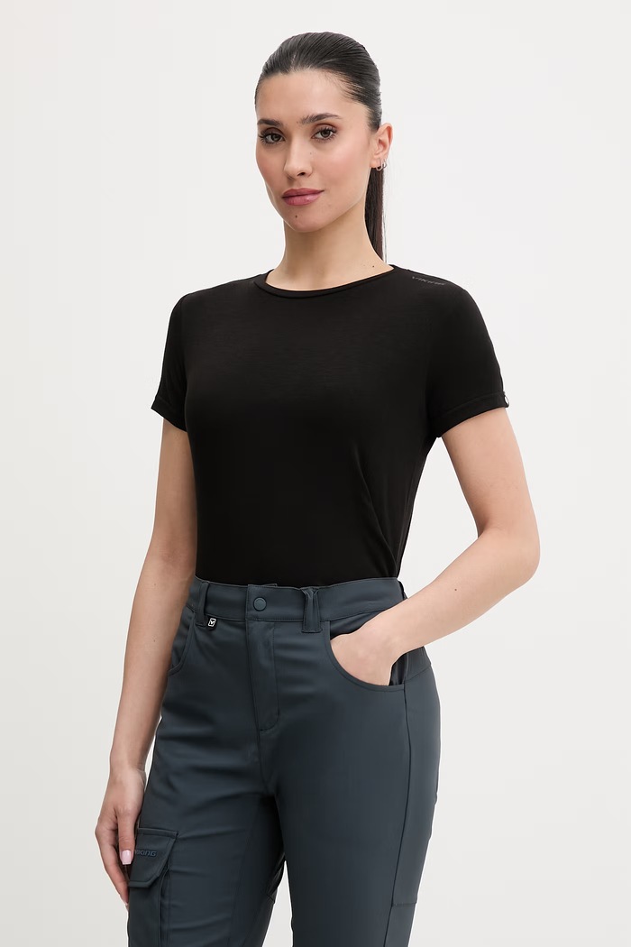 Viking tricou pentru trekking pentru femei Lenta Bamboo negru 500.22.5540