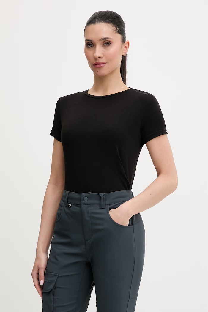 Viking tricou pentru trekking pentru femei Lenta Bamboo negru 500.22.5540