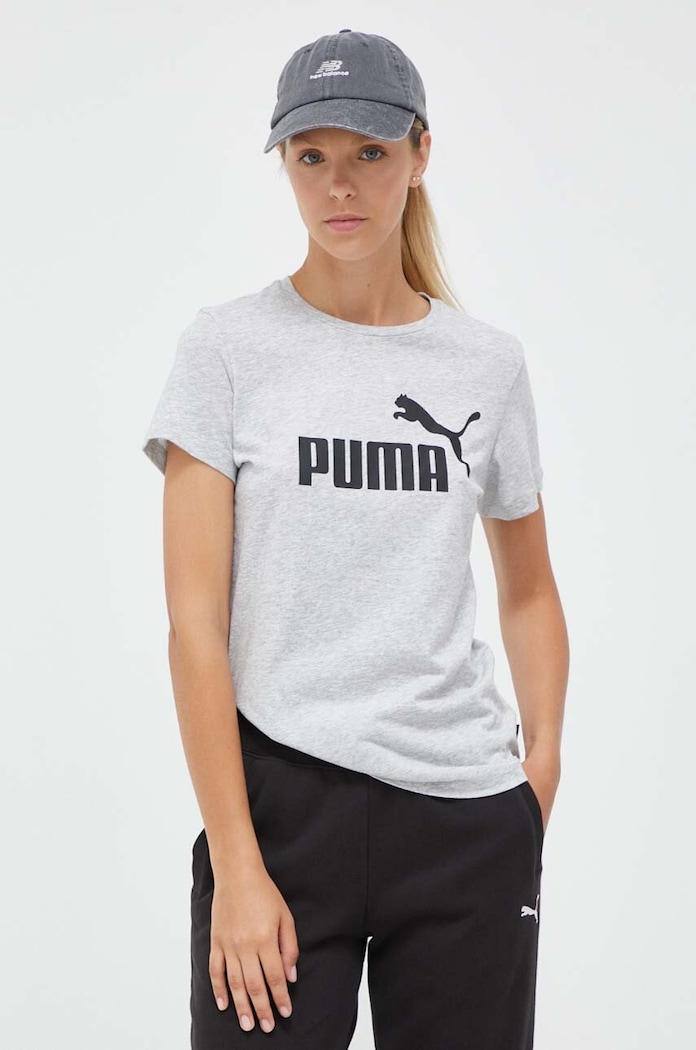 Bavlněné tričko Puma kulatý šedá 586774