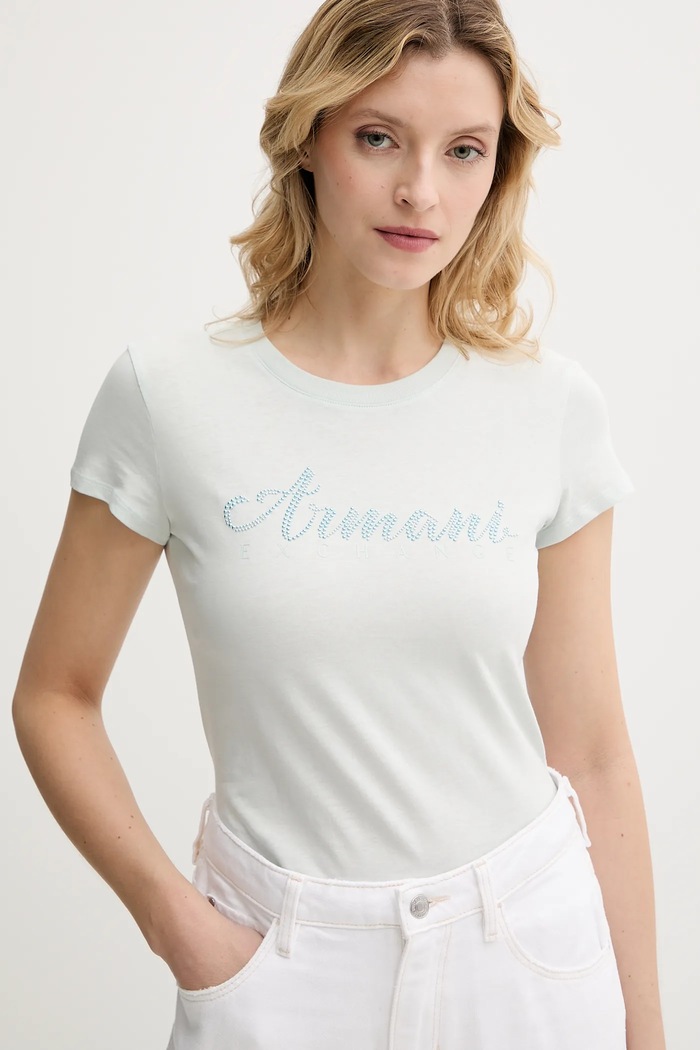Armani Exchange bavlněné tričko tyrkysová 8NYT91.YJG3Z
