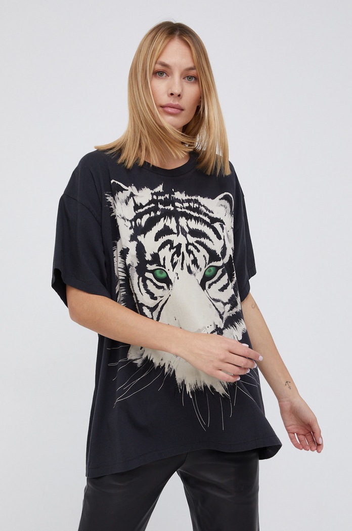 Wrangler T-shirt bawełniany nadruk czarny W7R3GFZ06