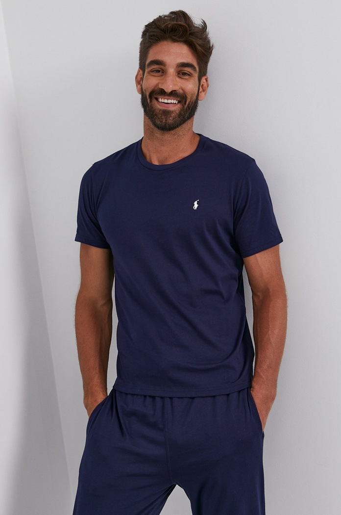 Βαμβακερό μπλουζάκι Polo Ralph Lauren κανονικό σκούρο μπλε 714844756002