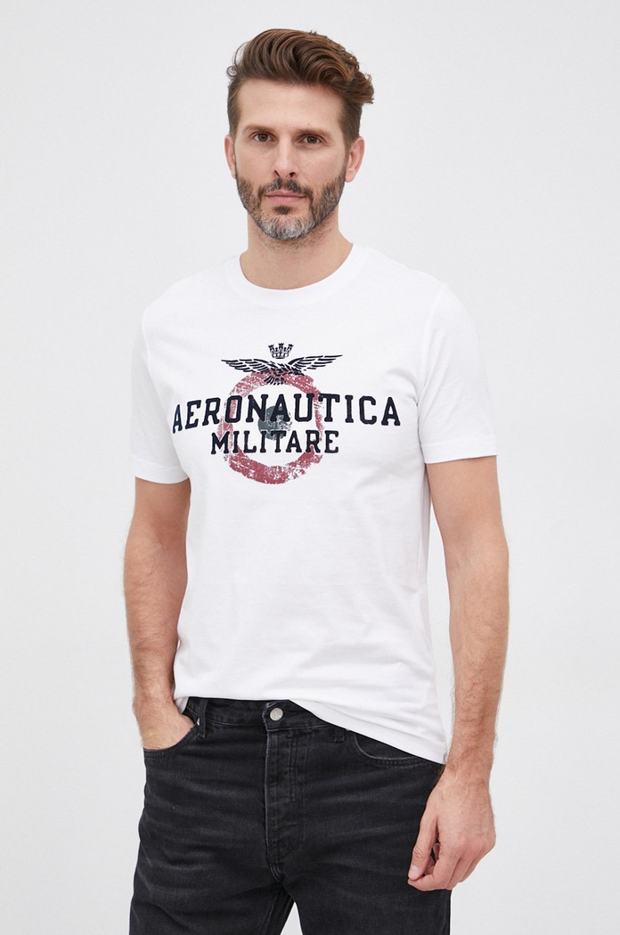 Aeronautica Militare T-shirt bawełniany nadruk biały 212TS1901J511