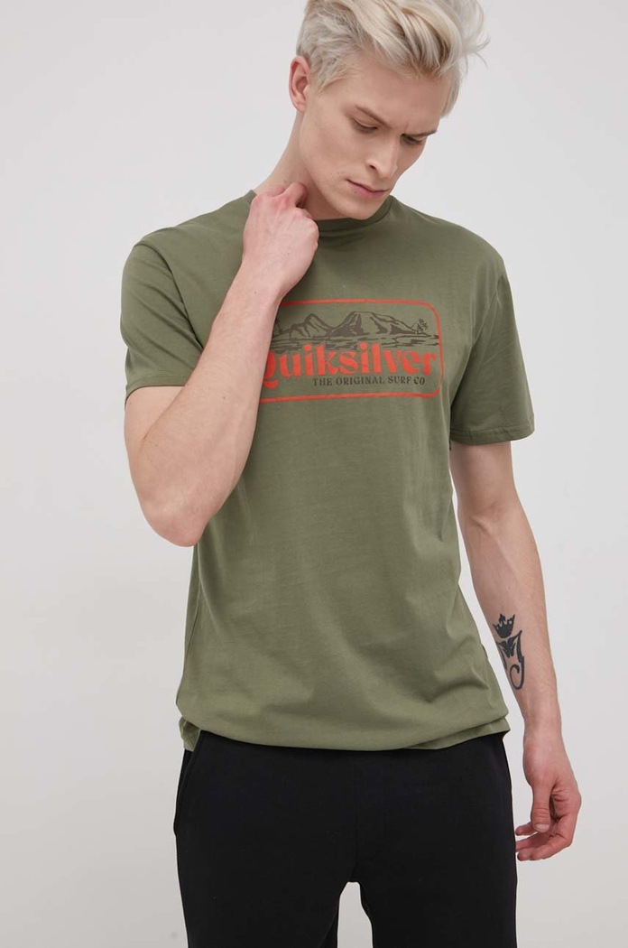 Bavlněné tričko Quiksilver EQYZT06640 zelená AW21
