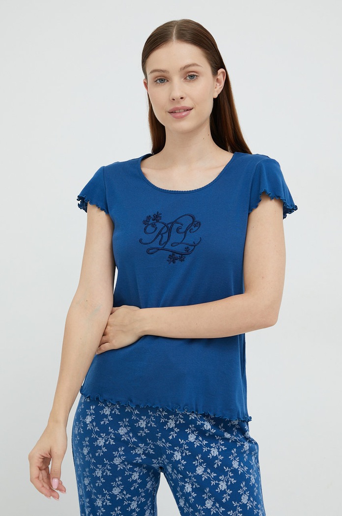Lauren Ralph Lauren piżama bawełniana ILN72191 niebieski AW22