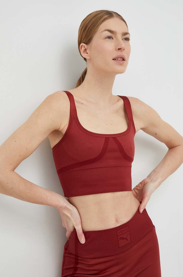 Sportovní podprsenka Puma x VOGUE 536689 burgundské AW22