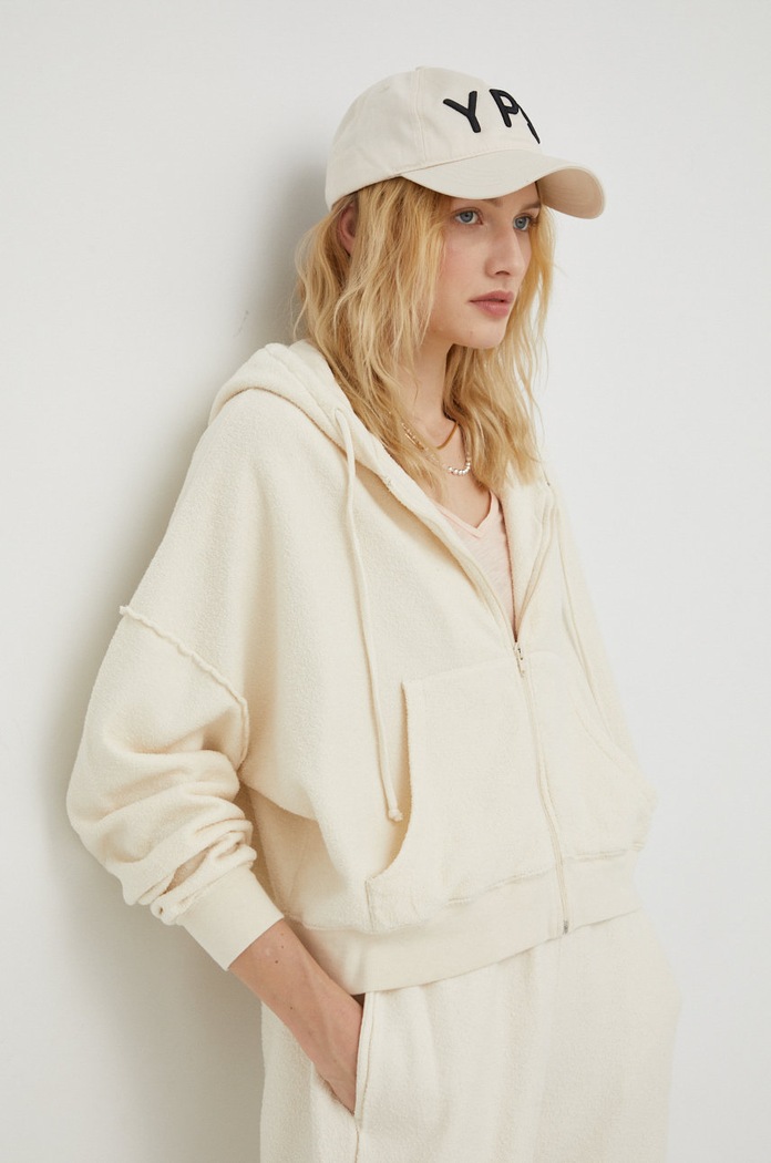 Bavlněná mikina American Vintage SWEAT ZIPPE ML CAPUCHE s kapucí béžová BOBY03F