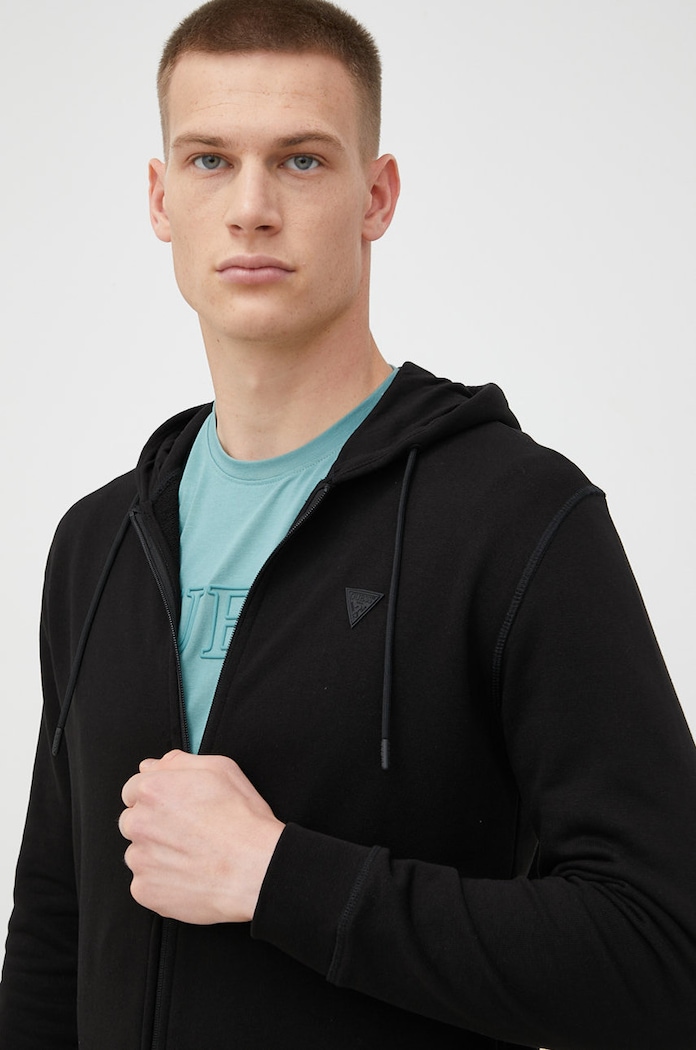 Guess bluza z kapturem męska z bawełną ALDWIN z kapturem czarny Z2YQ28.KAIJ1