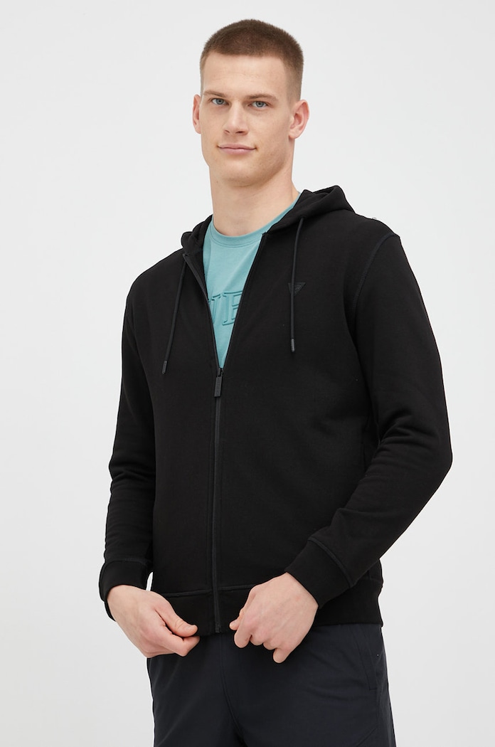 Guess bluza z kapturem męska z bawełną ALDWIN czarny Z2YQ28.KAIJ1