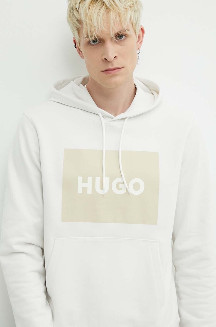 Памучен суичър HUGO бежов 50473168