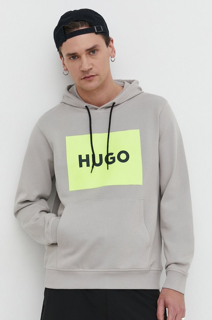 Bavlněná mikina HUGO s kapucí béžová 50473168
