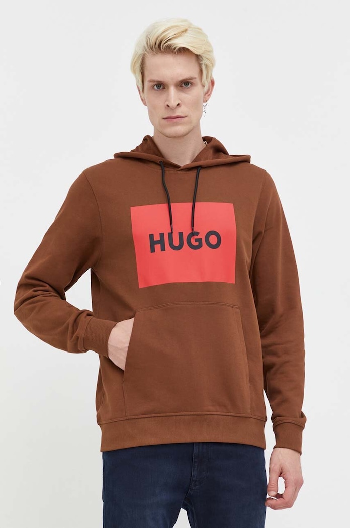 Pamučna dukserica HUGO pamuk smeđa 50473168