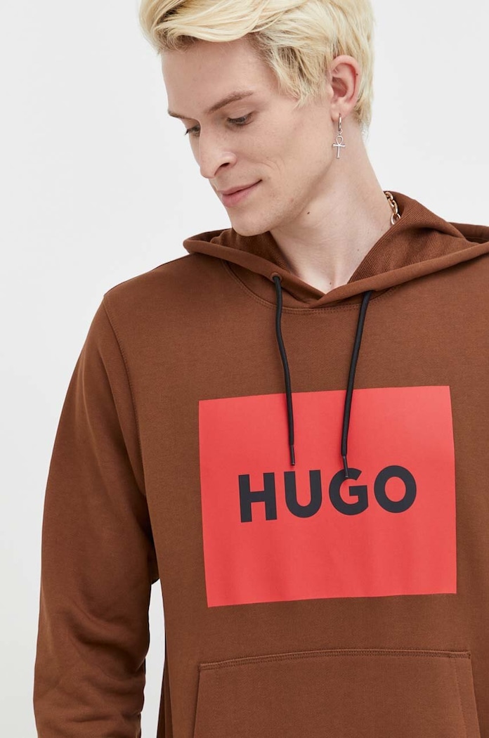 Pamučna dukserica HUGO smeđa 50473168