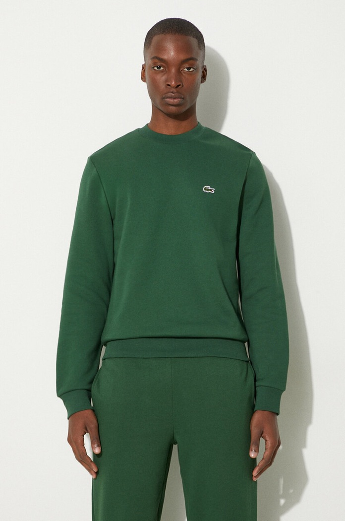 Lacoste μπλούζα με βαμβάκι ανδρική απλό πράσινο SH9608