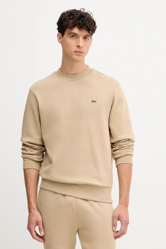 Lacoste pulover moški z bombažem bež SH9608