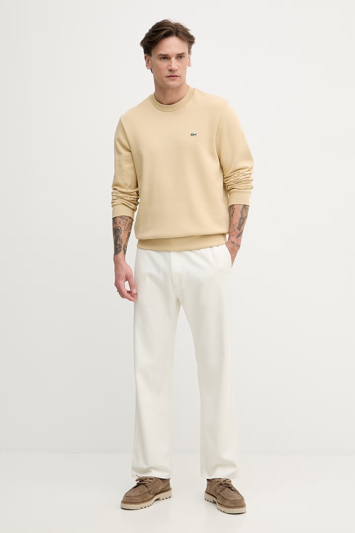 Lacoste pulover moški z bombažem SH9608 bež SS26