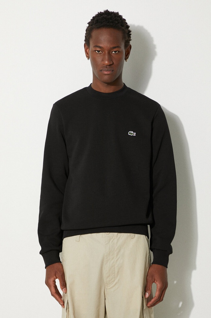 Lacoste μπλούζα με βαμβάκι ανδρική απλό μαύρο SH9608
