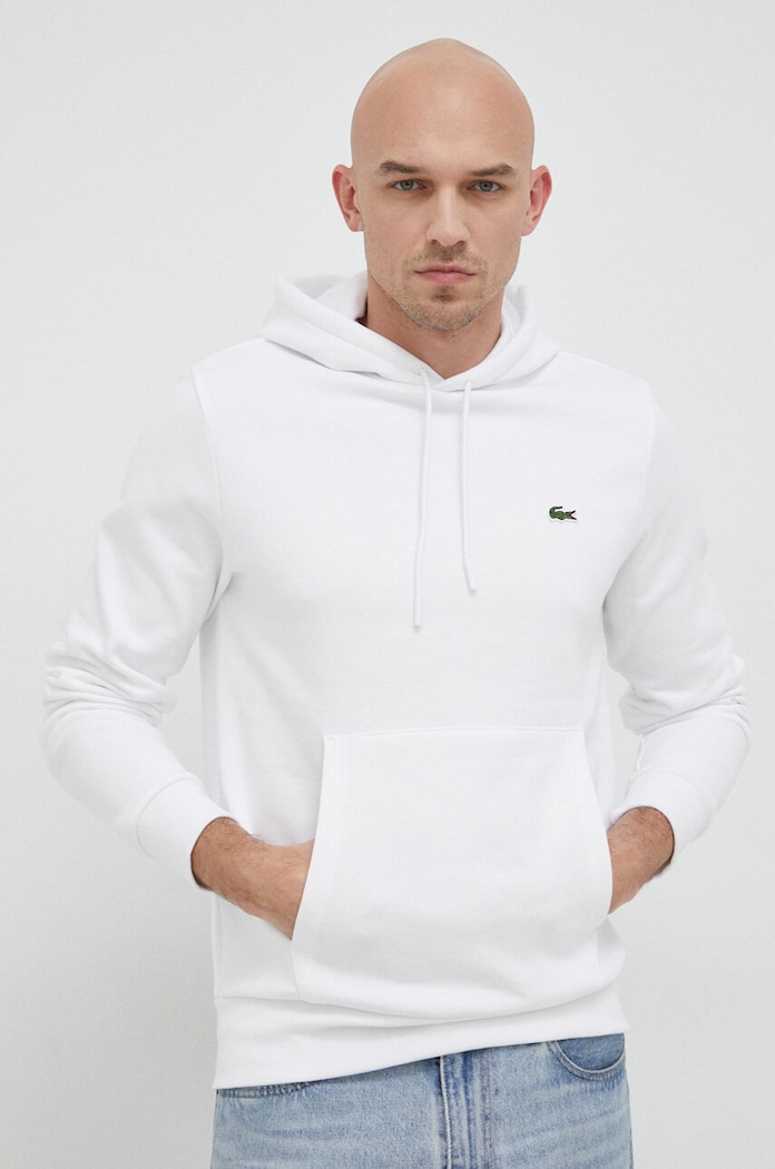Lacoste bluza z kapturem bawełniana z kapturem biały SH9623