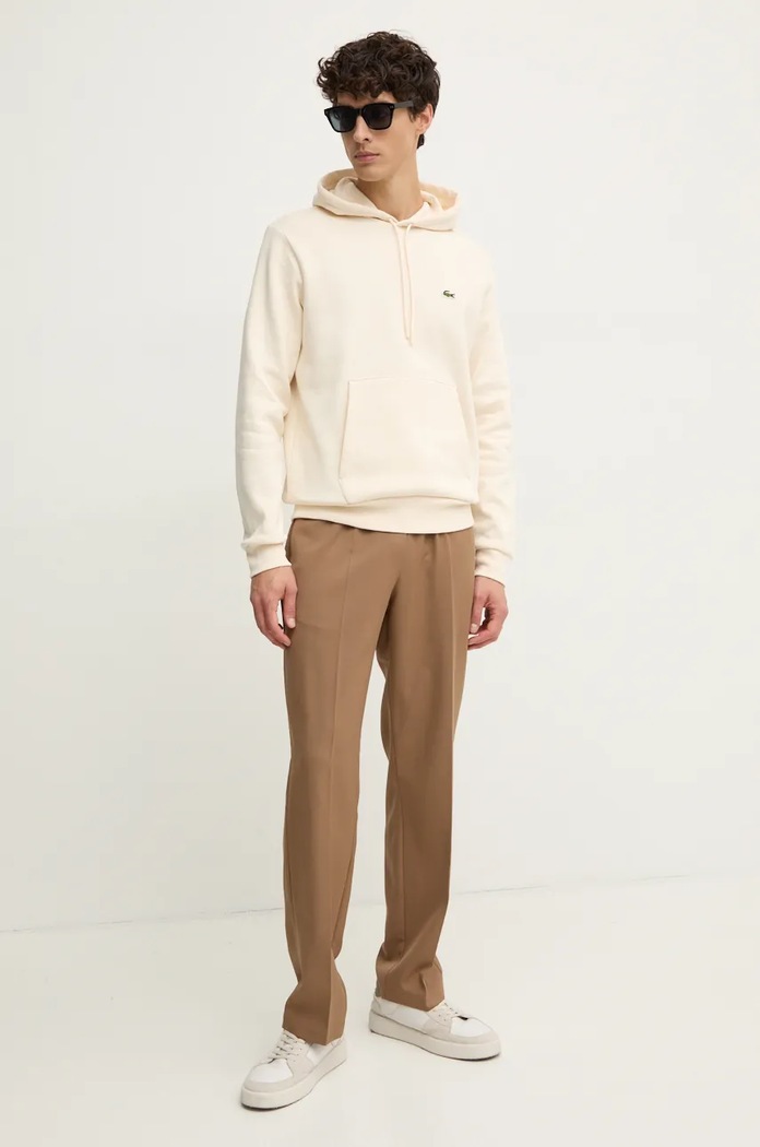 Lacoste pulover s kapuco bombažen SH9623 bež SS26