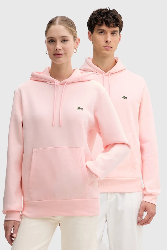 Lacoste суичър с качулка от памук с качулка розов SH9623